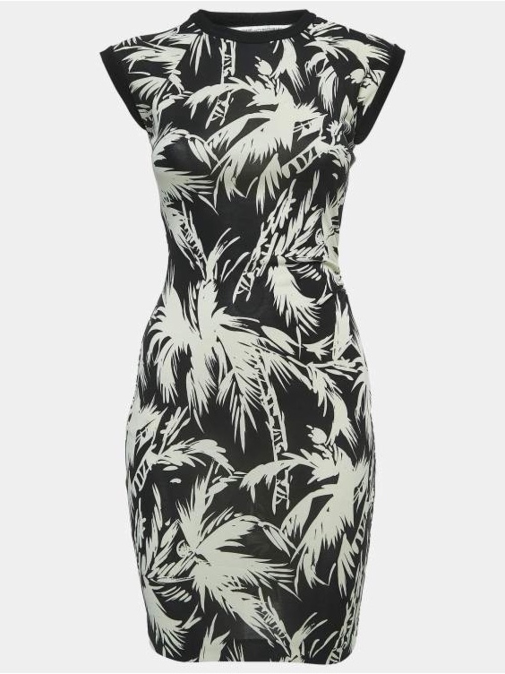 Diane Von Furstenberg Black Dress with Cream Palm Print